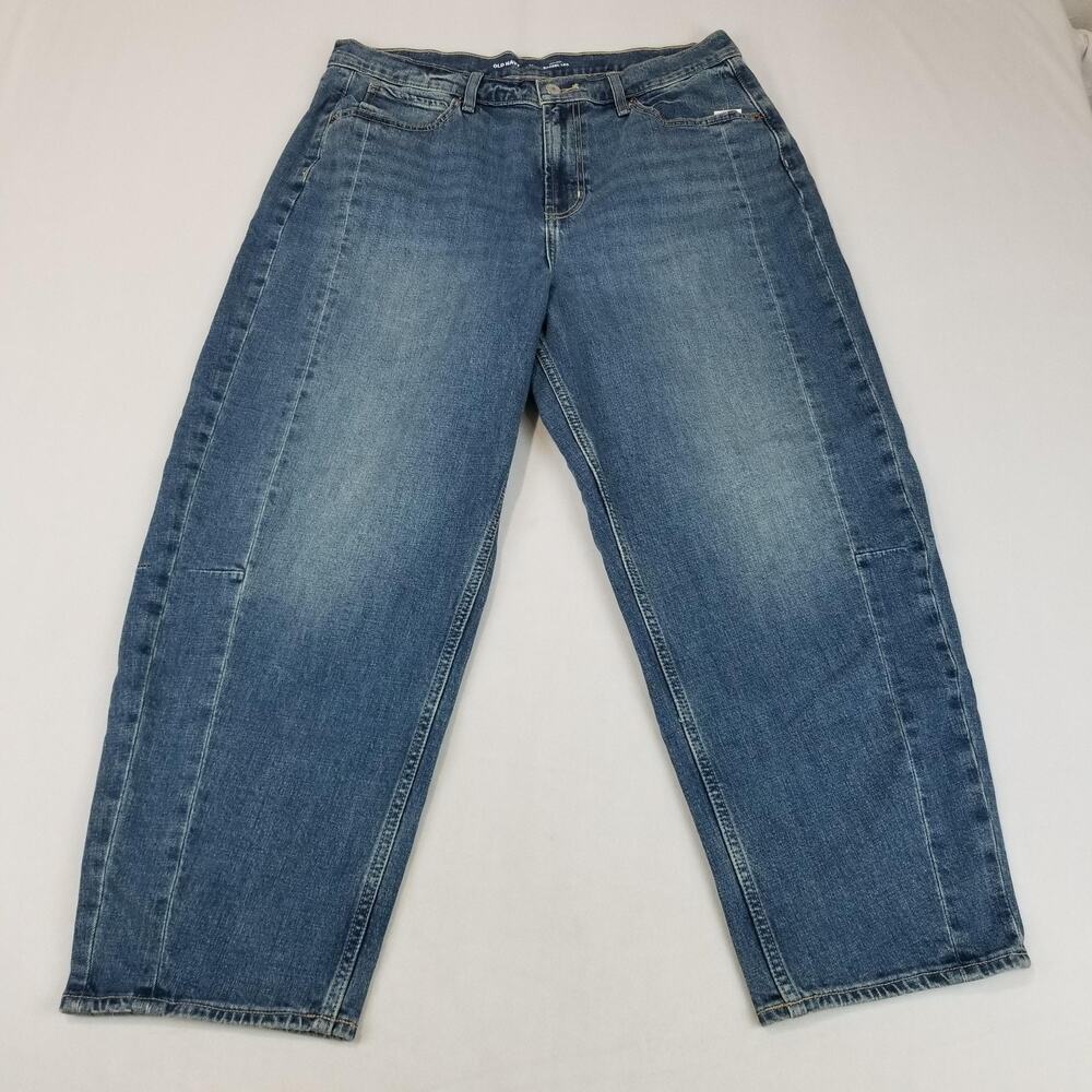 Old Navy Ayla Jeans Womens 14 Blue High Rise Barrel Leg Baggy Denim Stretch NWT